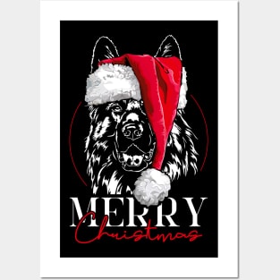 Santa German Shepherd Merry Christmas dog gift present Posters and Art